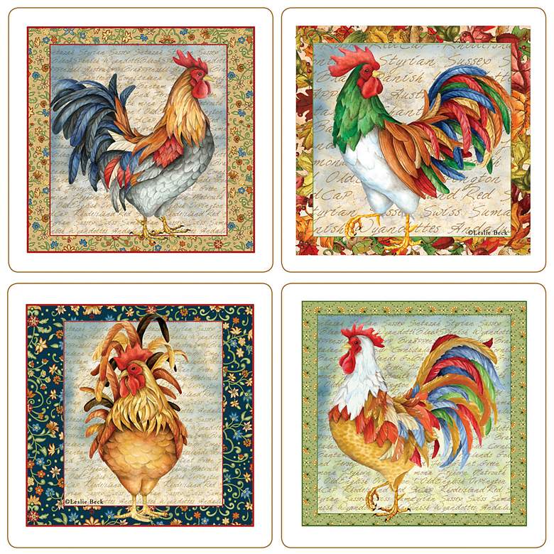 Image 1 Hindostone Set of 4 Pretty Roosters Coasters