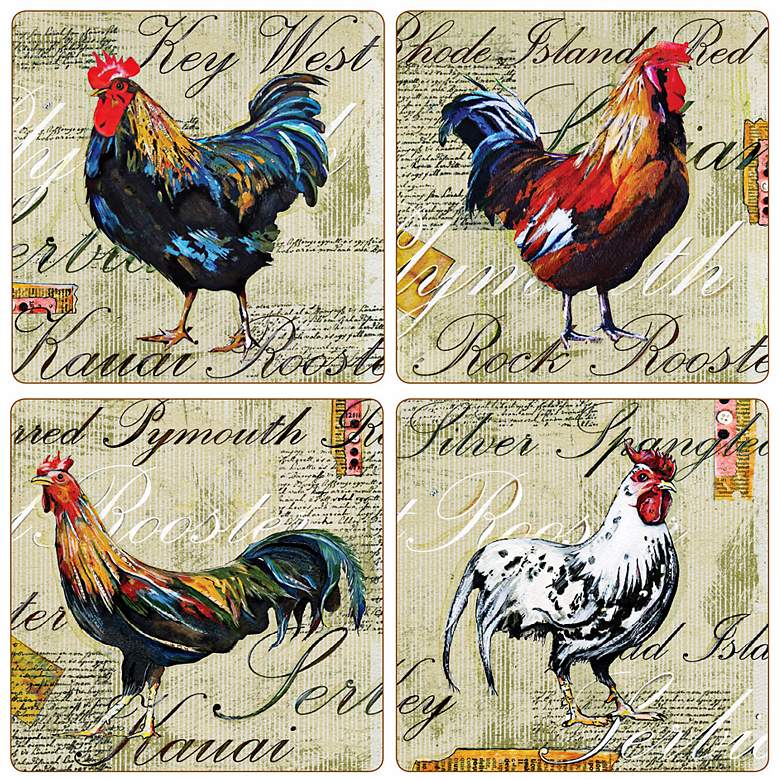Image 1 Hindostone Set of 4 Roosters Coasters