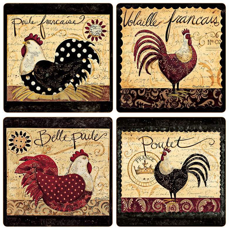 Image 1 Hindostone Set of 4 Sandstone French Rooster Coasters