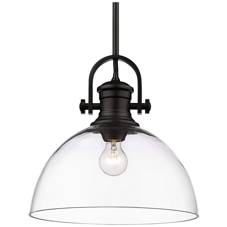Image 1 Hines 13 1/2" Wide 1-Light Matte Black Pendant With Clear Glass