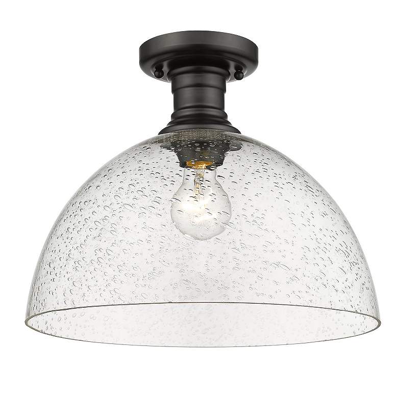 Image 2 Hines 13 1/2" Wide 1-Light Semi-Flush in Matte Black with Seeded Glass more views