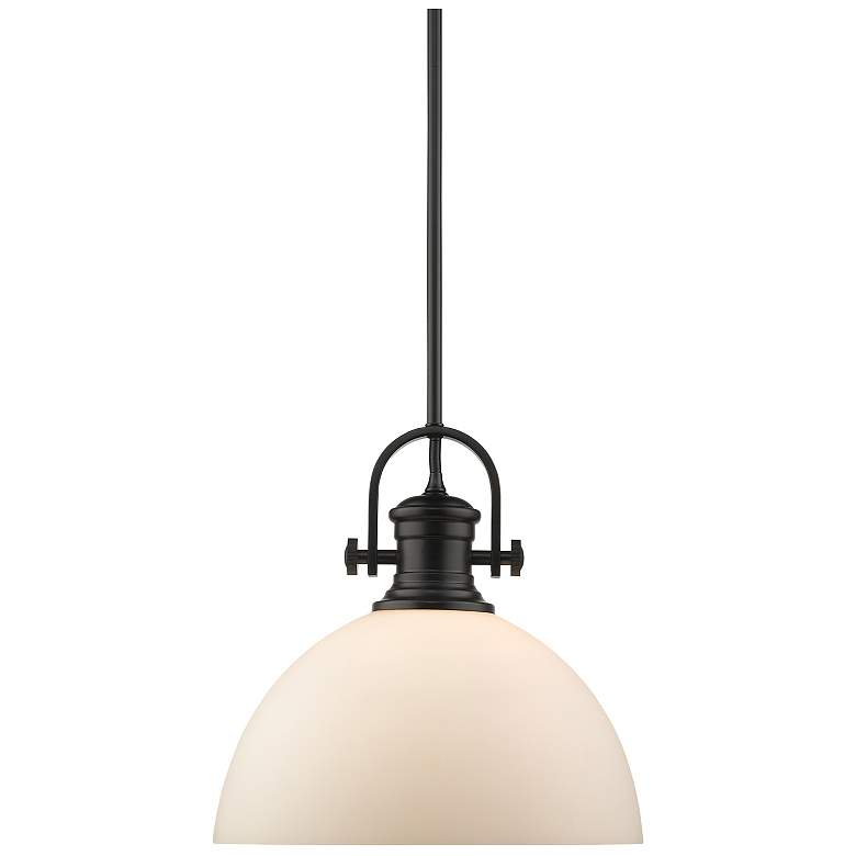 Image 1 Hines 13 1/2 inch Wide Matte Black 1-Light Pendant With Opal Glass