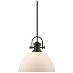 Hines 13 1/2&quot; Wide Matte Black 1-Light Pendant With Opal Glass