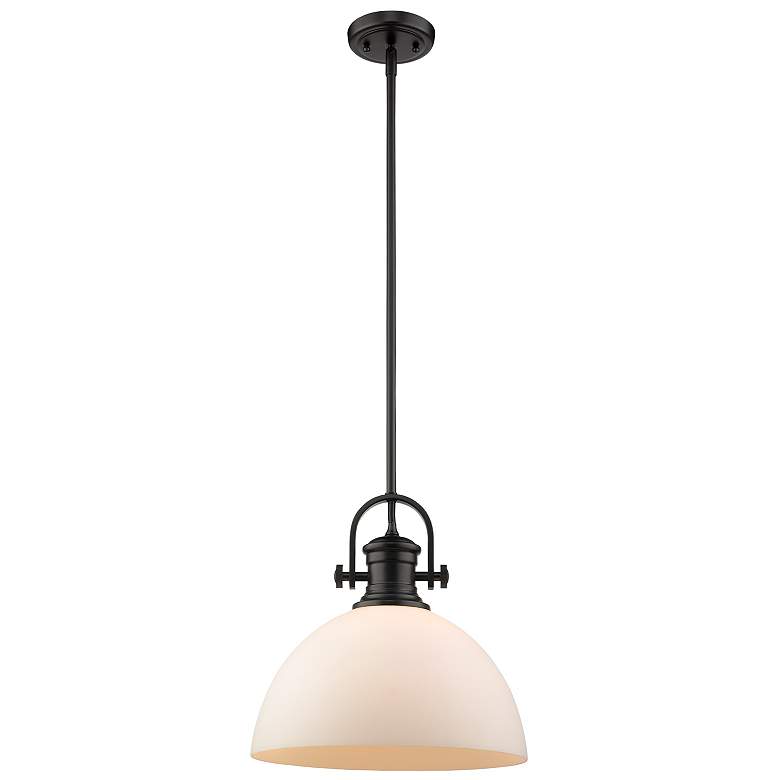 Image 2 Hines 13 1/2" Wide Matte Black Pendant Light w/ Opal Glass more views