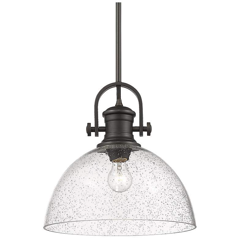 Image 1 Hines 13 1/2 inch Wide Pendant in Rubbed Bronze with Seeded Glass
