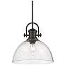 Hines 13 1/2" Wide Pendant in Rubbed Bronze with Seeded Glass