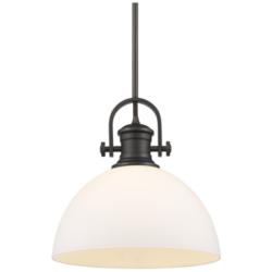 Hines 13 1/2&quot; Wide Rubbed Bronze 1-Light Pendant With Opal Glass
