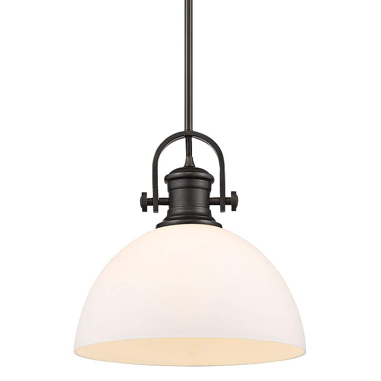 Image 1 Hines 13 1/2"W Rubbed Bronze Pendant Light with Opal Glass