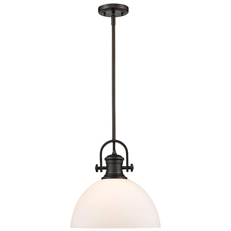 Image 4 Hines 13 1/2"W Rubbed Bronze Pendant Light with Opal Glass more views