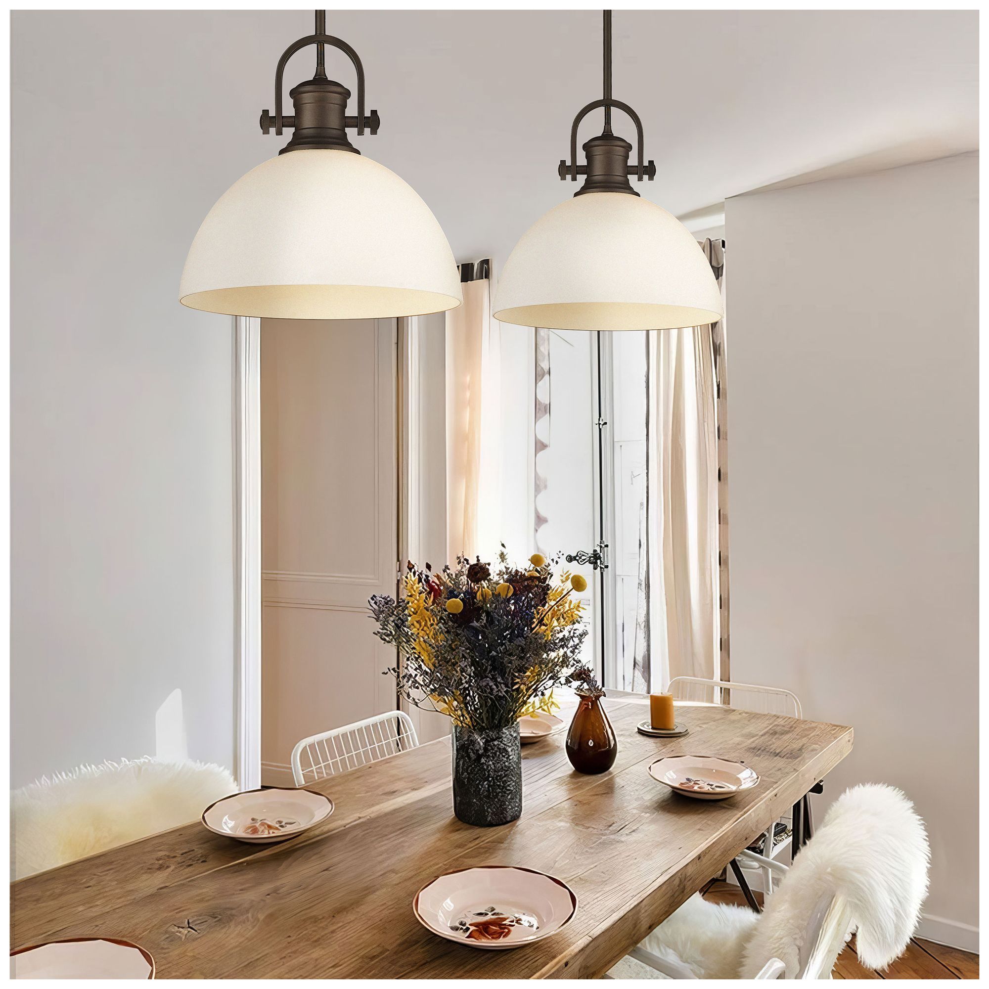 Image 5 Hines 13 1/2"W Rubbed Bronze Pendant Light with Opal Glass more views