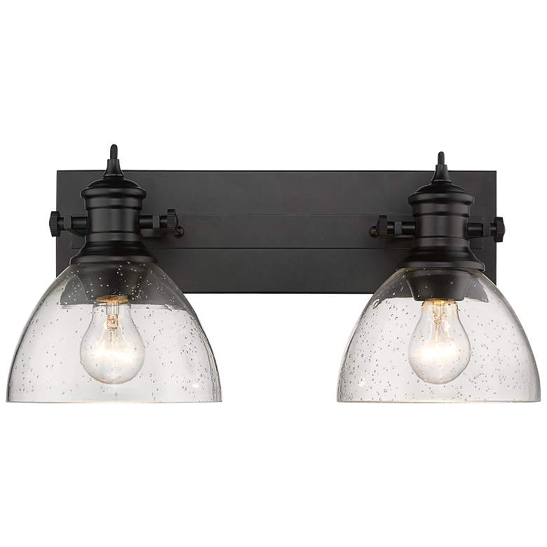 Image 1 Hines 17 7/8 inch Wide 2-Light Vanity Light in Matte Black with Seeded Gla