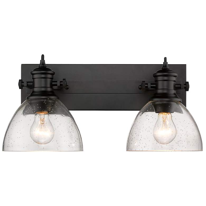 Image 1 Hines 17 7/8" Wide 2-Light Vanity Light in Matte Black with Seeded Gla