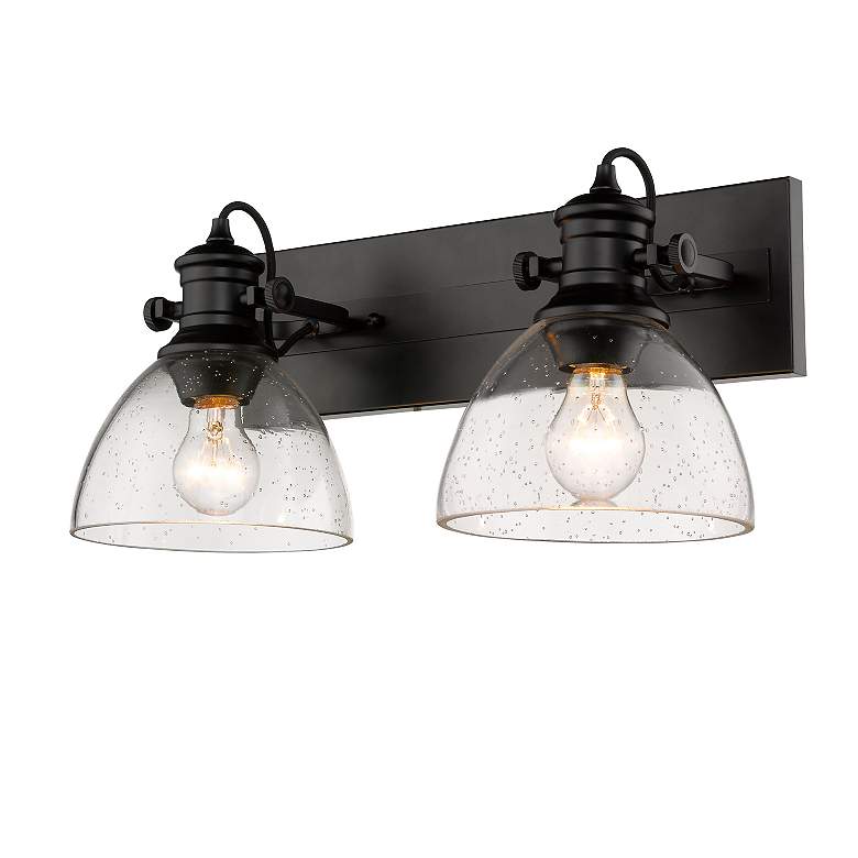 Image 2 Hines 17 7/8" Wide 2-Light Vanity Light in Matte Black with Seeded Gla more views