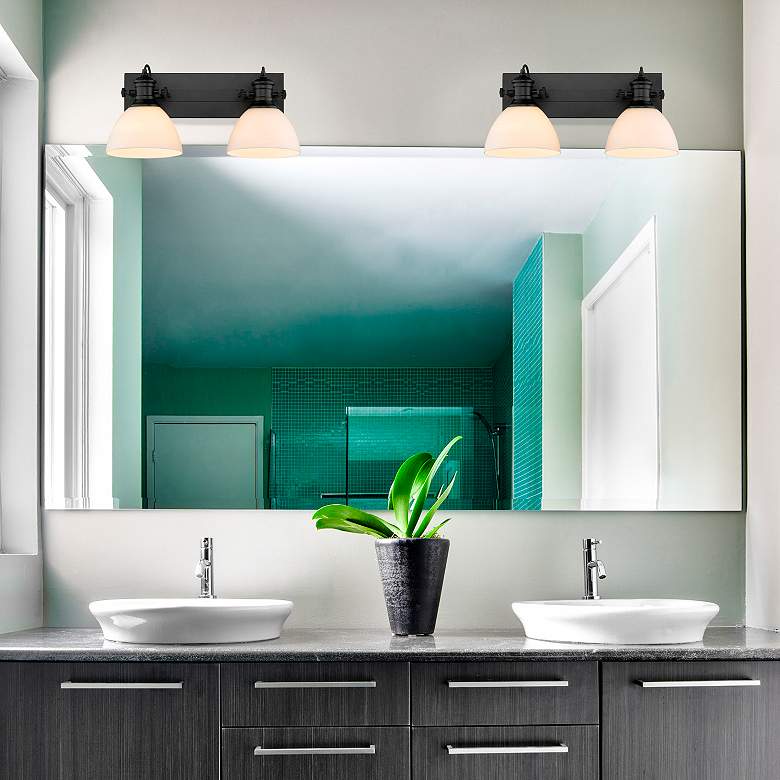 Image 4 Hines 17 7/8" Wide Matte Black 2-Light Bath Light with Opal Glass more views