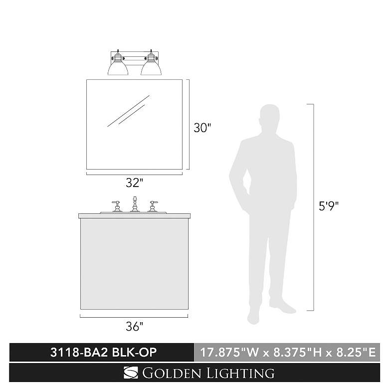 Image 5 Hines 17 7/8" Wide Matte Black 2-Light Bath Light with Opal Glass more views