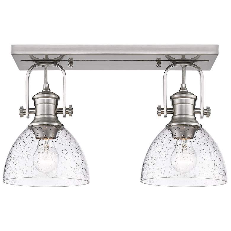 Image 1 Hines 17 7/8 inch Wide Pewter 2-Light Semi-Flush With Seeded Glass