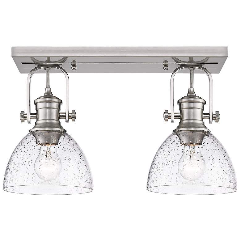 Image 1 Hines 17 7/8" Wide Pewter 2-Light Semi-Flush With Seeded Glass