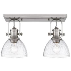 Hines 17 7/8&quot; Wide Pewter 2-Light Semi-Flush With Seeded Glass