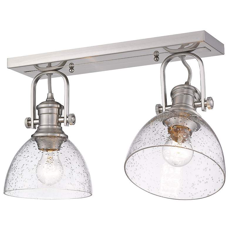 Image 3 Hines 17 7/8" Wide Pewter 2-Light Semi-Flush With Seeded Glass more views