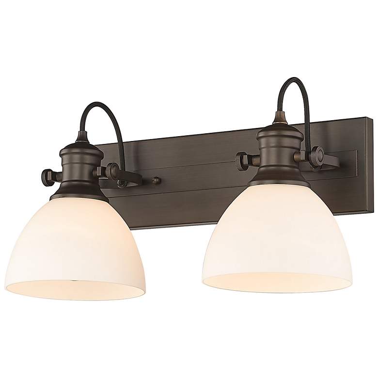 Image 1 Hines 17 7/8 inch Wide Rubbed Bronze 2-Light Semi-Flush With Opal Glass