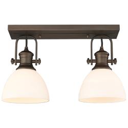 Hines 17 7/8&quot; Wide Rubbed Bronze 2-Light Semi-Flush With Opal Glass