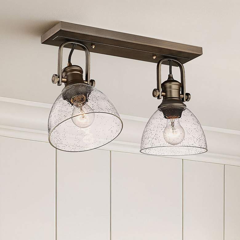 Image 1 Hines 17 7/8" Wide Rubbed Bronze 2-Light Semi-Flush With Opal Glass