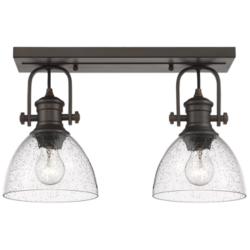 Hines 17 7/8&quot; Wide Rubbed Bronze 2-Light Semi-Flush With Seeded Glass