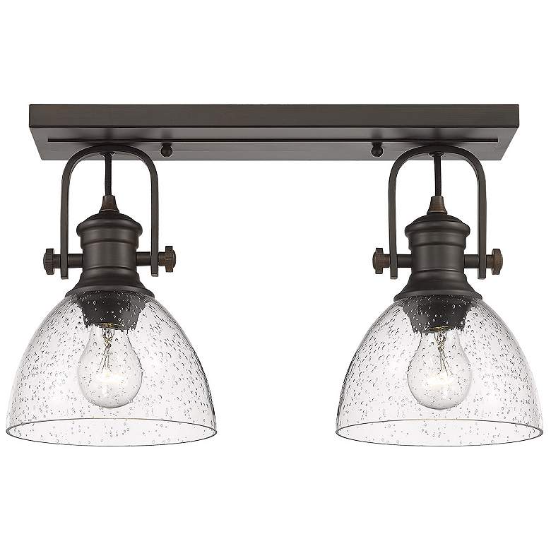 Image 1 Hines 17 7/8 inch Wide Rubbed Bronze 2-Light Semi-Flush With Seeded Glass