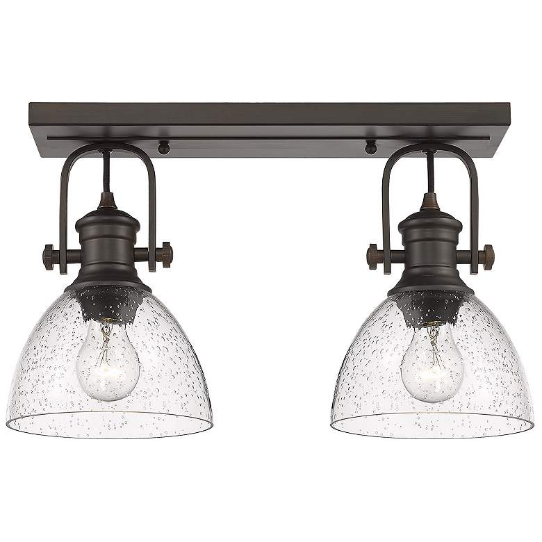 Image 1 Hines 17 7/8" Wide Rubbed Bronze 2-Light Semi-Flush With Seeded Glass