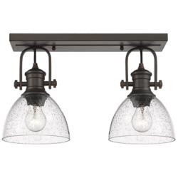 Hines 17 7/8" Wide Rubbed Bronze 2-Light Semi-Flush With Seeded Glass