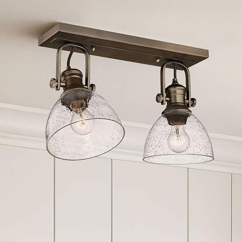 Image 1 Hines 17 7/8" Wide Rubbed Bronze 2-Light Semi-Flush With Seeded Glass
