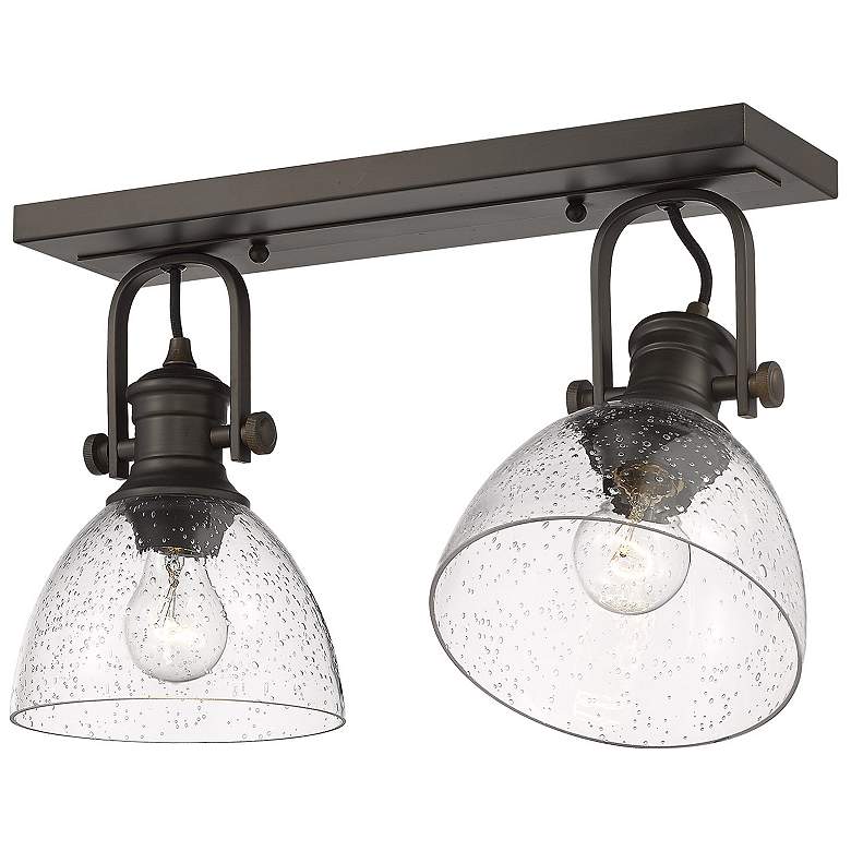 Image 4 Hines 17 7/8" Wide Rubbed Bronze 2-Light Semi-Flush With Seeded Glass more views