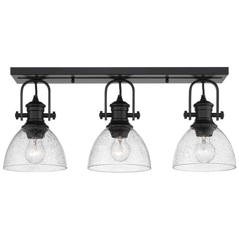 Image 1 Hines 25 1/8" Wide Matte Black 3-Light Semi-Flush With Seeded Glass