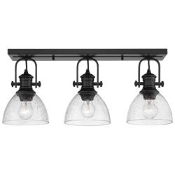 Hines 25 1/8&quot; Wide Matte Black 3-Light Semi-Flush With Seeded Glass