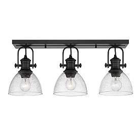 Image5 of Hines 25 1/8" Wide Matte Black 3-Light Semi-Flush With Seeded Glass more views