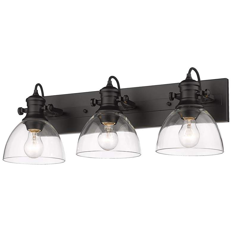 Image 1 Hines 25 1/8" Wide Matte Black Bath Fixture With Clear Glass