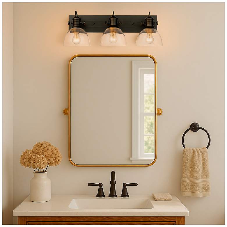 Image 3 Hines 25 1/8" Wide Matte Black Bath Fixture With Clear Glass more views
