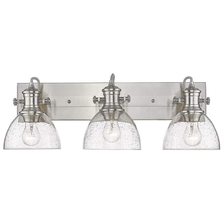 Image 1 Hines 25 1/8" Wide Pewter 3-Light Bath Light with Seeded Glass
