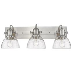 Hines 25 1/8&quot; Wide Pewter 3-Light Bath Light with Seeded Glass