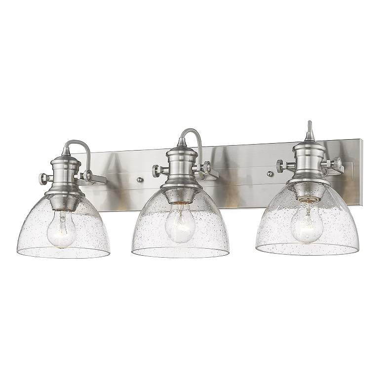 Image 2 Hines 25 1/8" Wide Pewter 3-Light Bath Light with Seeded Glass more views