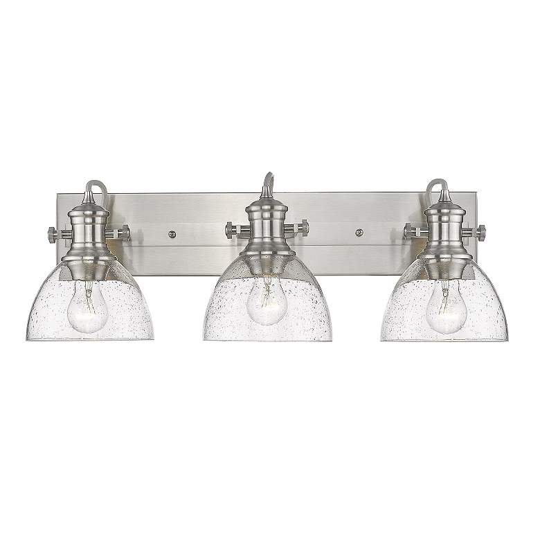 Image 3 Hines 25 1/8" Wide Pewter 3-Light Bath Light with Seeded Glass more views