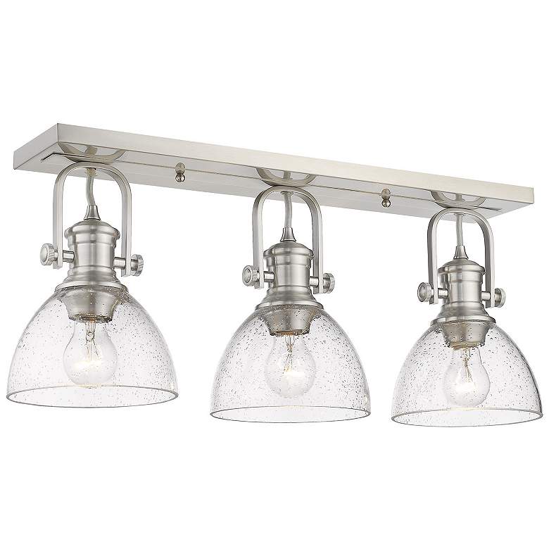 Image 1 Hines 25 1/8 inch Wide Pewter 3-Light Semi-Flush With Seeded Glass