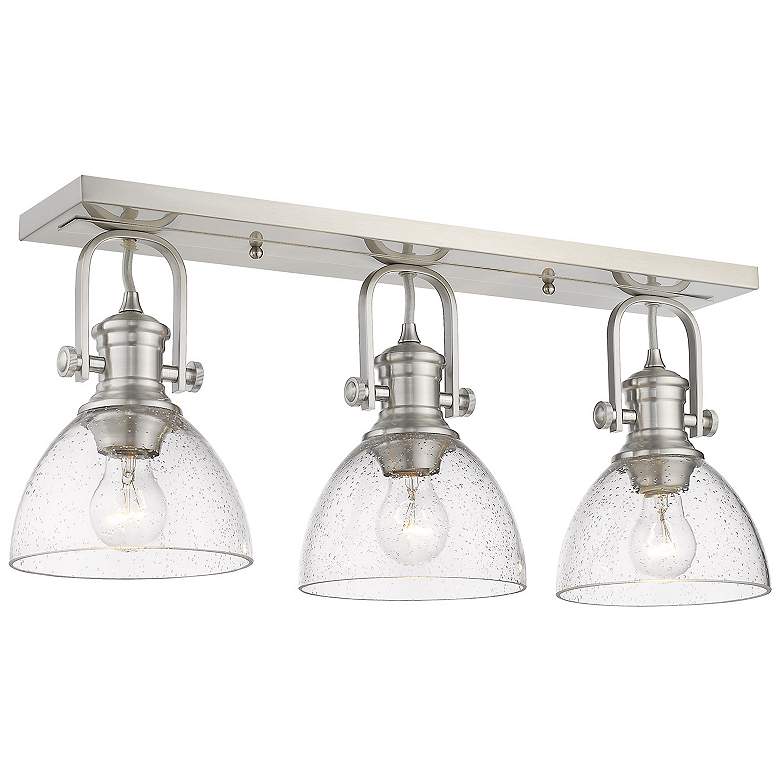 Image 1 Hines 25 1/8" Wide Pewter 3-Light Semi-Flush With Seeded Glass