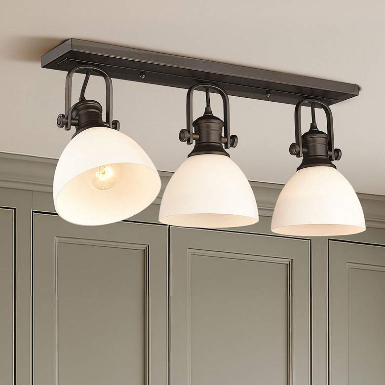 Image 1 Hines 25 1/8" Wide Rubbed Bronze 3-Light Semi-Flush With Opal Glass