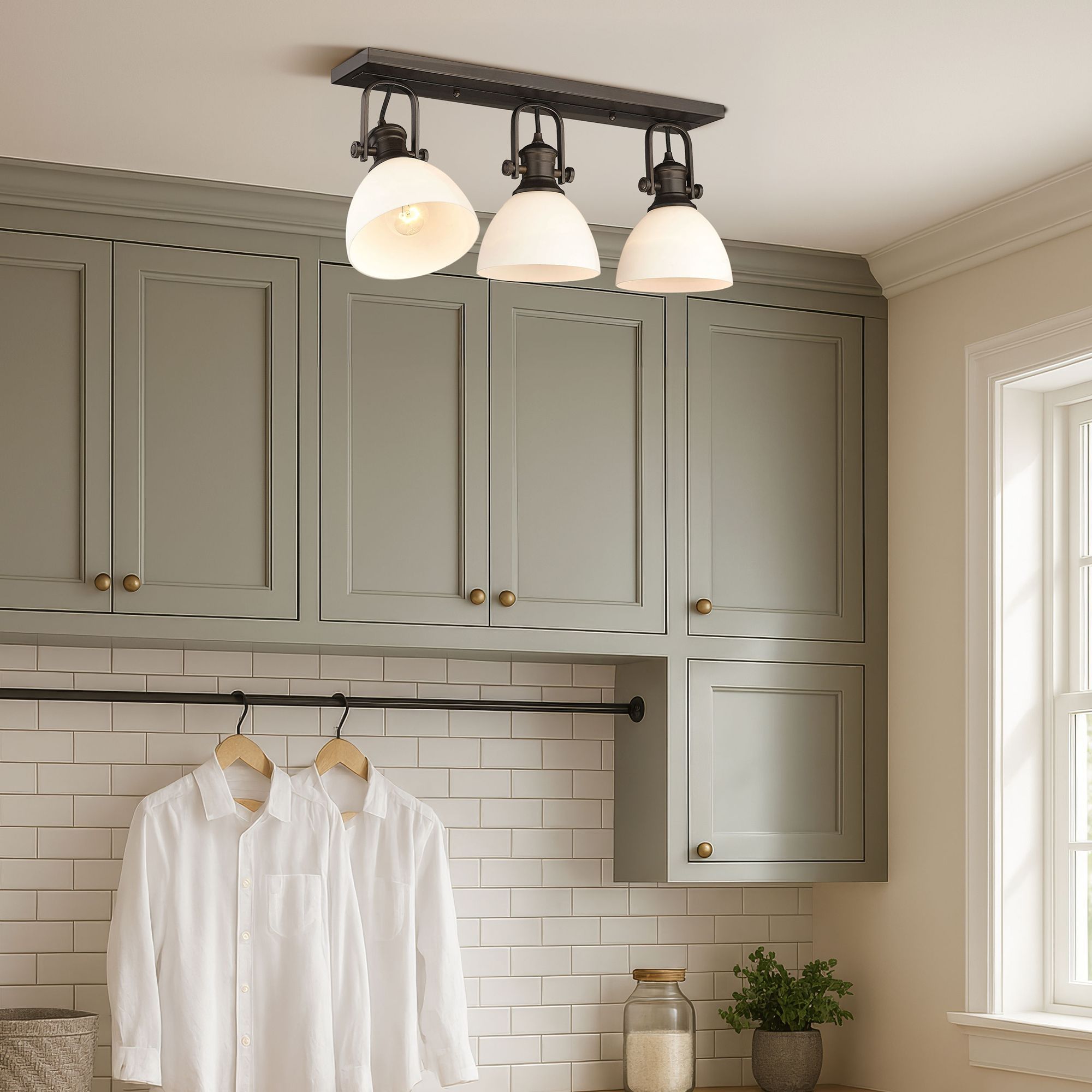 Image 3 Hines 25 1/8" Wide Rubbed Bronze 3-Light Semi-Flush With Opal Glass more views