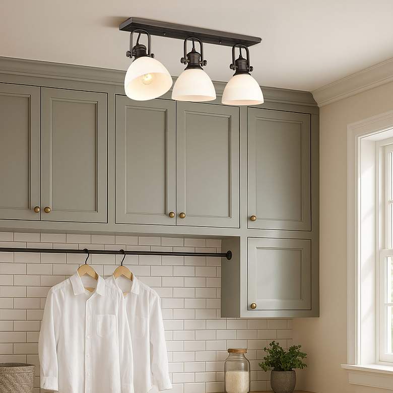 Image 3 Hines 25 1/8" Wide Rubbed Bronze 3-Light Semi-Flush With Opal Glass more views