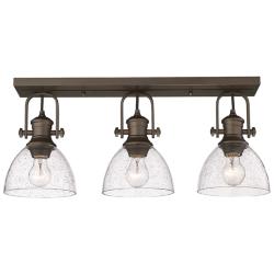 Hines 25 1/8&quot; Wide Rubbed Bronze 3-Light Semi-Flush With Seeded Glass