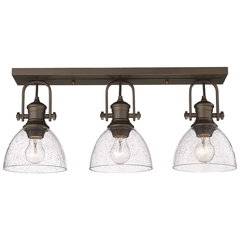 Image 1 Hines 25 1/8 inch Wide Rubbed Bronze 3-Light Semi-Flush With Seeded Glass