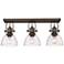 Hines 25 1/8" Wide Rubbed Bronze 3-Light Semi-Flush With Seeded Glass