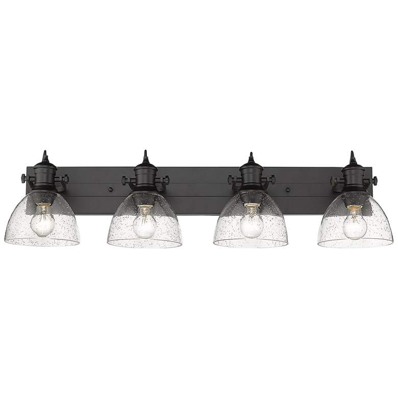 Image 2 Hines 34 1/2 inch Wide 4-Light Matte Black and Seeded Glass Bath Light